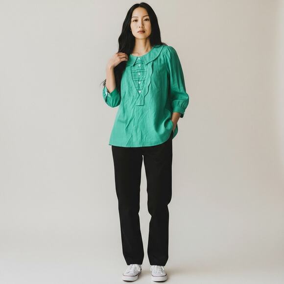 90s Vintage Anthropologie Comme Toi Green Bib Retro Style Blouse - Size Small - Picture 1 of 6
